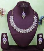 Purple color yellow gold plating festive wear designer necklace set