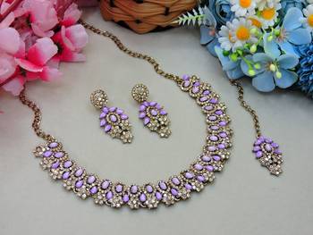 Purple color yellow gold plating festive wear designer necklace set 2
