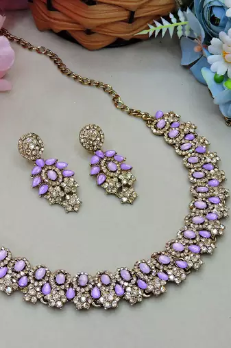 Purple color yellow gold plating festive wear designer necklace set