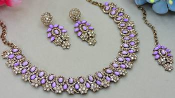 Purple color yellow gold plating festive wear designer necklace set 3