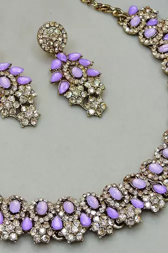 Purple color yellow gold plating festive wear designer necklace set
