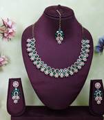 Green color yellow gold plating festive wear designer necklace set