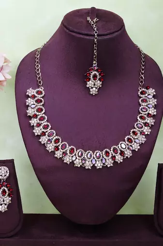 Multicolor color yellow gold plating festive wear designer necklace set