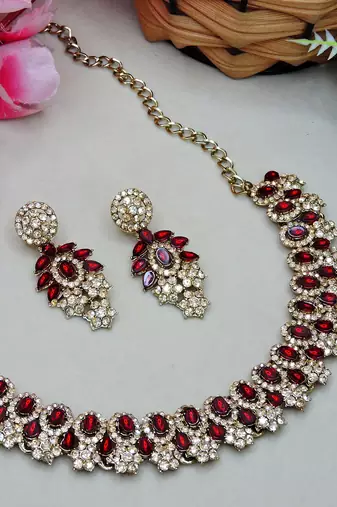 Multicolor color yellow gold plating festive wear designer necklace set