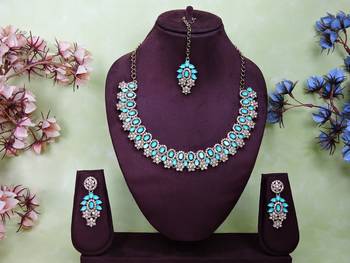 Green color yellow gold plating festive wear designer necklace set 1