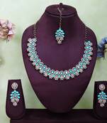 Green color yellow gold plating festive wear designer necklace set