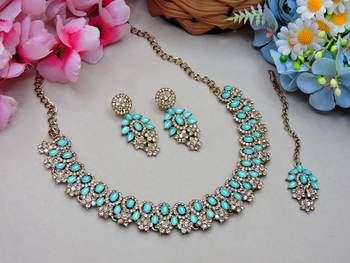 Green color yellow gold plating festive wear designer necklace set 2