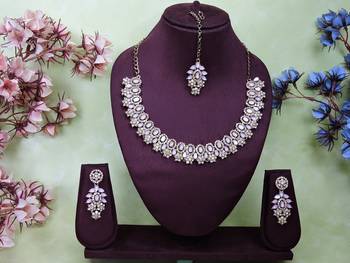 Pink color yellow gold plating festive wear designer necklace set 1