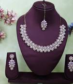 Pink color yellow gold plating festive wear designer necklace set