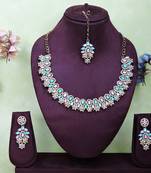 Green color yellow gold plating festive wear designer necklace set