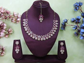 Purple color yellow gold plating festive wear designer necklace set 1