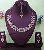 Purple color yellow gold plating festive wear designer necklace set