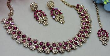 Purple color yellow gold plating festive wear designer necklace set 3