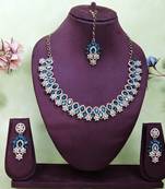 Green color yellow gold plating festive wear designer necklace set