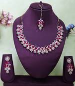 Pink color yellow gold plating festive wear designer necklace set