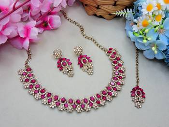 Pink color yellow gold plating festive wear designer necklace set 2