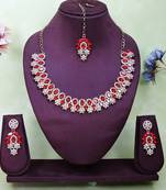Red color yellow gold plating festive wear designer necklace set