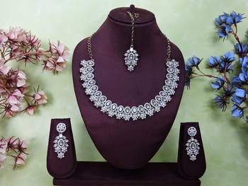 White color yellow gold plating festive wear designer necklace set 1