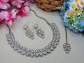 White color yellow gold plating festive wear designer necklace set 2