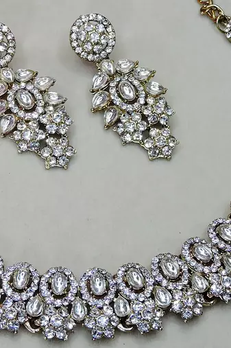 White color yellow gold plating festive wear designer necklace set