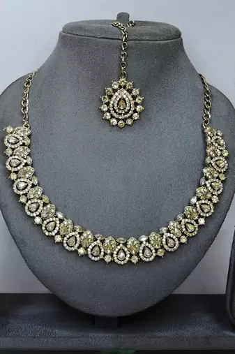 Multicolor color yellow gold plating festive wear designer necklace set