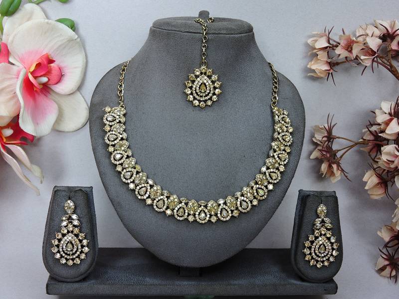 Multicolor color yellow gold plating festive wear designer necklace set