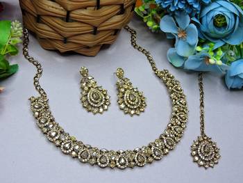 Multicolor color yellow gold plating festive wear designer necklace set 2