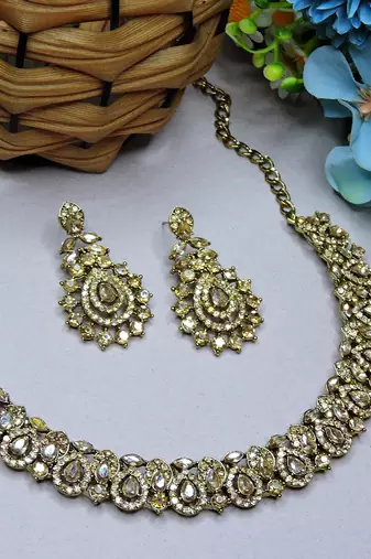 Multicolor color yellow gold plating festive wear designer necklace set