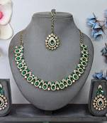 Green color yellow gold plating festive wear designer necklace set