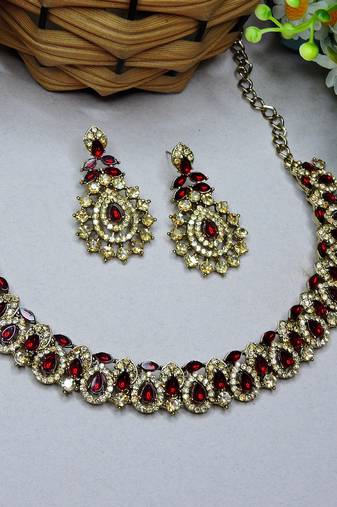 Multicolor color yellow gold plating festive wear designer necklace set