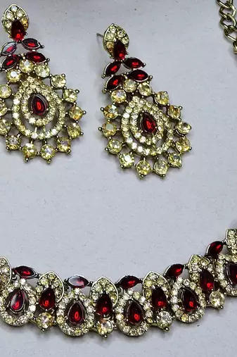 Multicolor color yellow gold plating festive wear designer necklace set