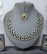 Beige color yellow gold plating festive wear designer necklace set