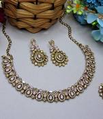 Pink color yellow gold plating festive wear designer necklace set