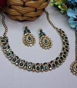 Green color yellow gold plating festive wear designer necklace set