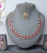 Pink color yellow gold plating festive wear designer necklace set