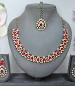 Red color yellow gold plating festive wear designer necklace set