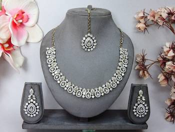 White color yellow gold plating festive wear designer necklace set 1