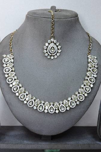 White color yellow gold plating festive wear designer necklace set