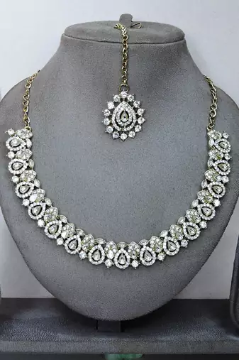 White color yellow gold plating festive wear designer necklace set