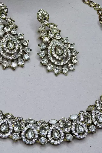 White color yellow gold plating festive wear designer necklace set