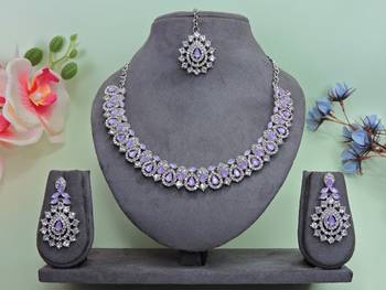 Purple color rhodium plating festive wear designer necklace set 1