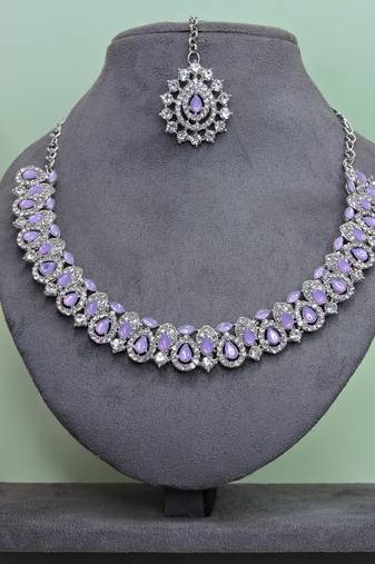 Purple color rhodium plating festive wear designer necklace set