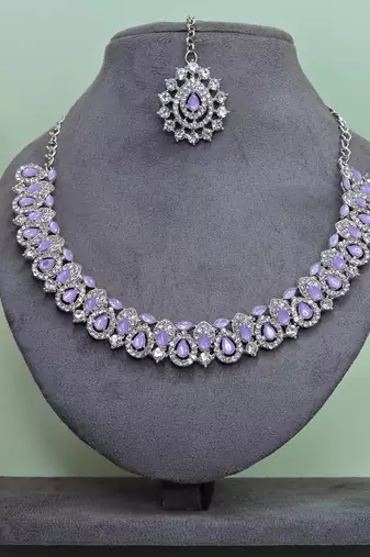 Purple color rhodium plating festive wear designer necklace set