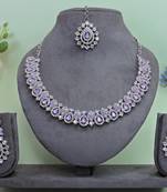 Purple color rhodium plating festive wear designer necklace set