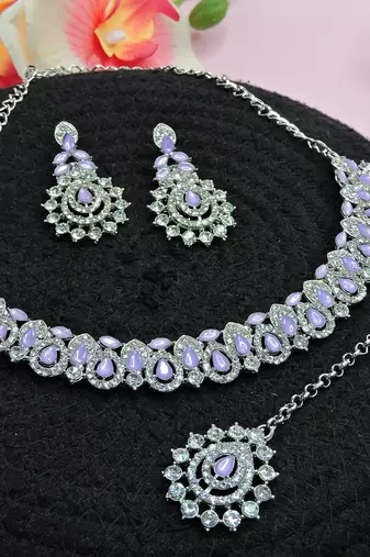 Purple color rhodium plating festive wear designer necklace set