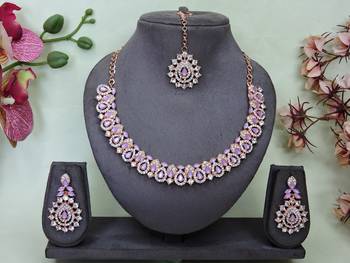 Pink color rhodium plating festive wear designer necklace set 1