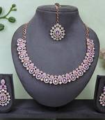 Pink color rhodium plating festive wear designer necklace set