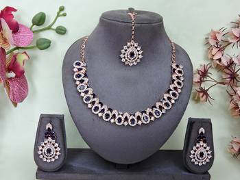Pink color rhodium plating festive wear designer necklace set 1
