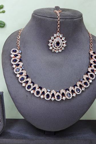 Pink color rhodium plating festive wear designer necklace set