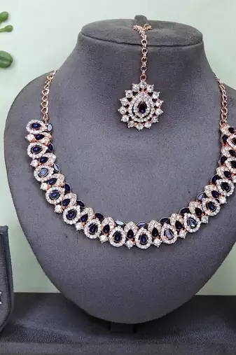 Pink color rhodium plating festive wear designer necklace set